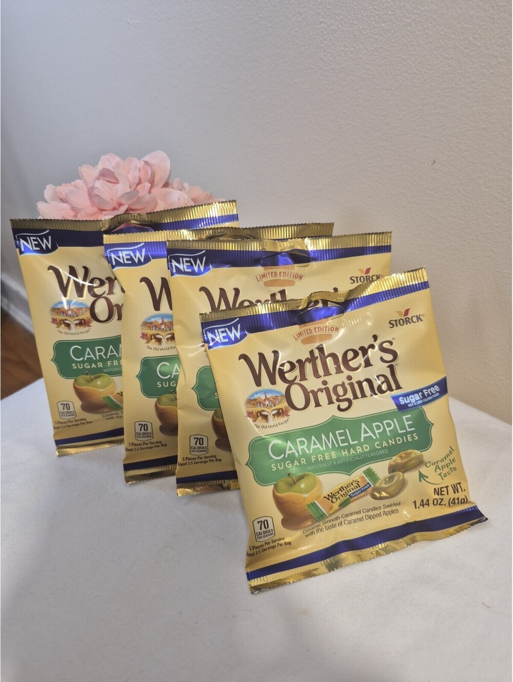 4 Bags- Werther's Original Caramel Apple Hard Candies Candy Sugar Free